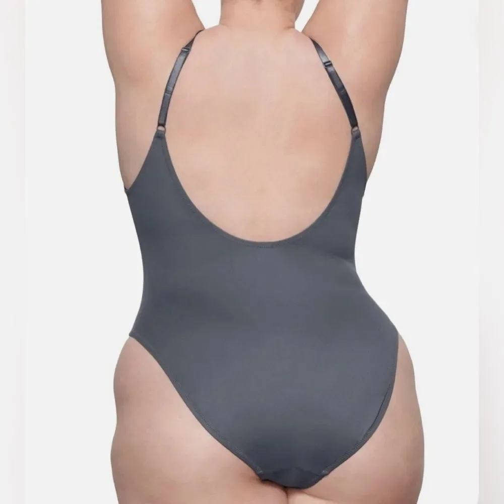 Skims Scoop Neck One Piece Swimsuit Gunmetal Grey‎ size large NWT in packaging